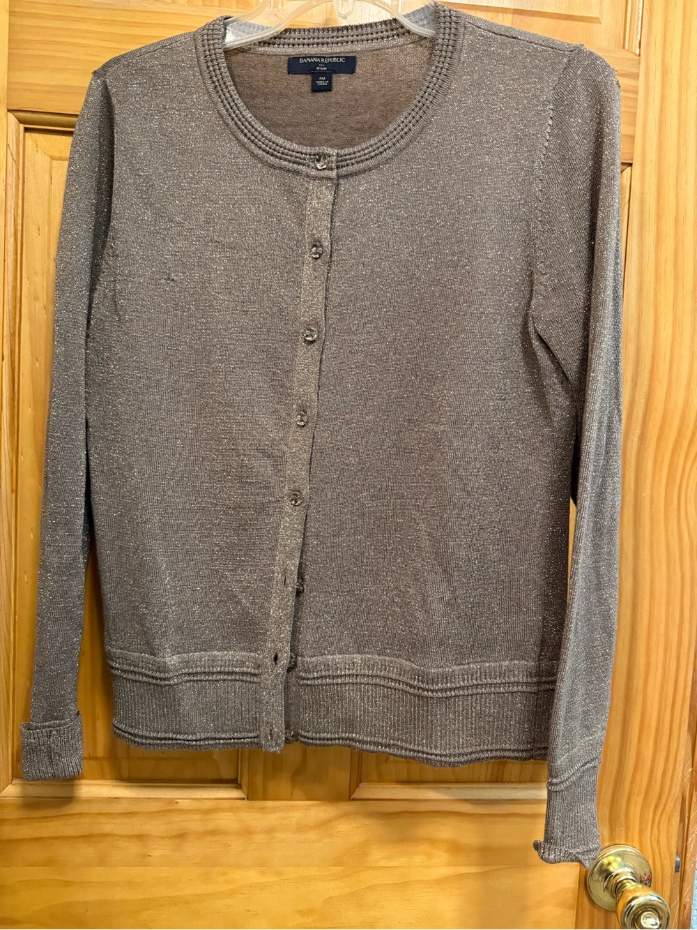 Banana Republic Shimmery Taupe Crewneck Cardigan size petite M - Picture 1 of 8